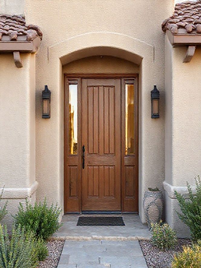 Fiberglass entry door installation with decorative glass in Payson AZ